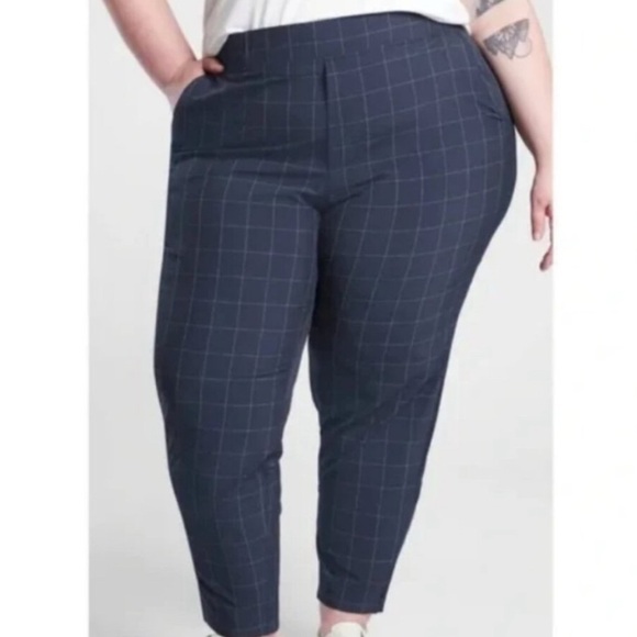 Size 24 ATHLETA Brooklyn Pants Ankle Windowpane Blue Navy 3X - Picture 1 of 9